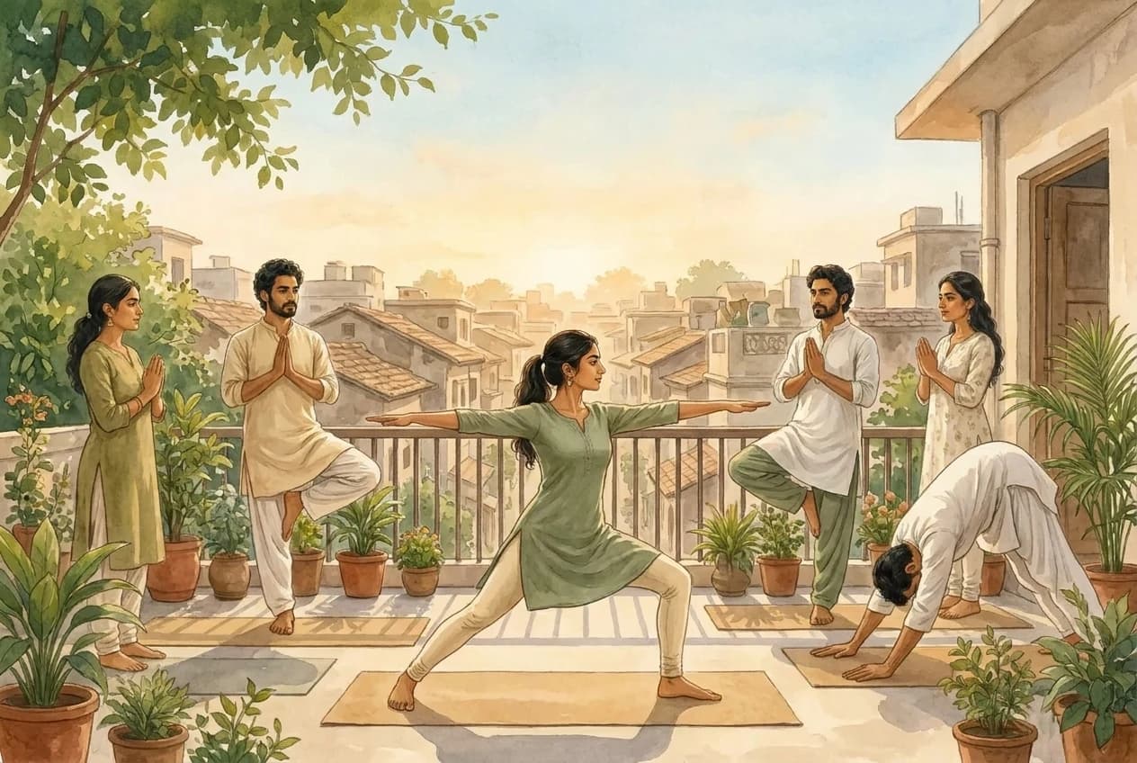 One woman's first fourteen days on her balcony, from rolling out the mat at dawn to evening tea by a diya